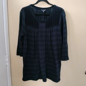 Lucky Brand 1X Cotton Blend Blue Stripe Embroidery Shirt Top Bohemian Western